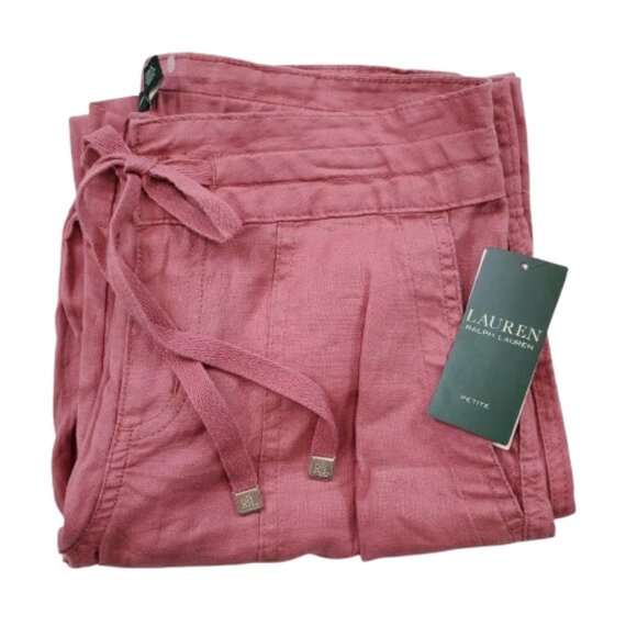 NWT Lauren Ralph Lauren Womens Petite Size 10 10P Berry Linen Wide-Leg Pants NEW - Picture 5 of 8